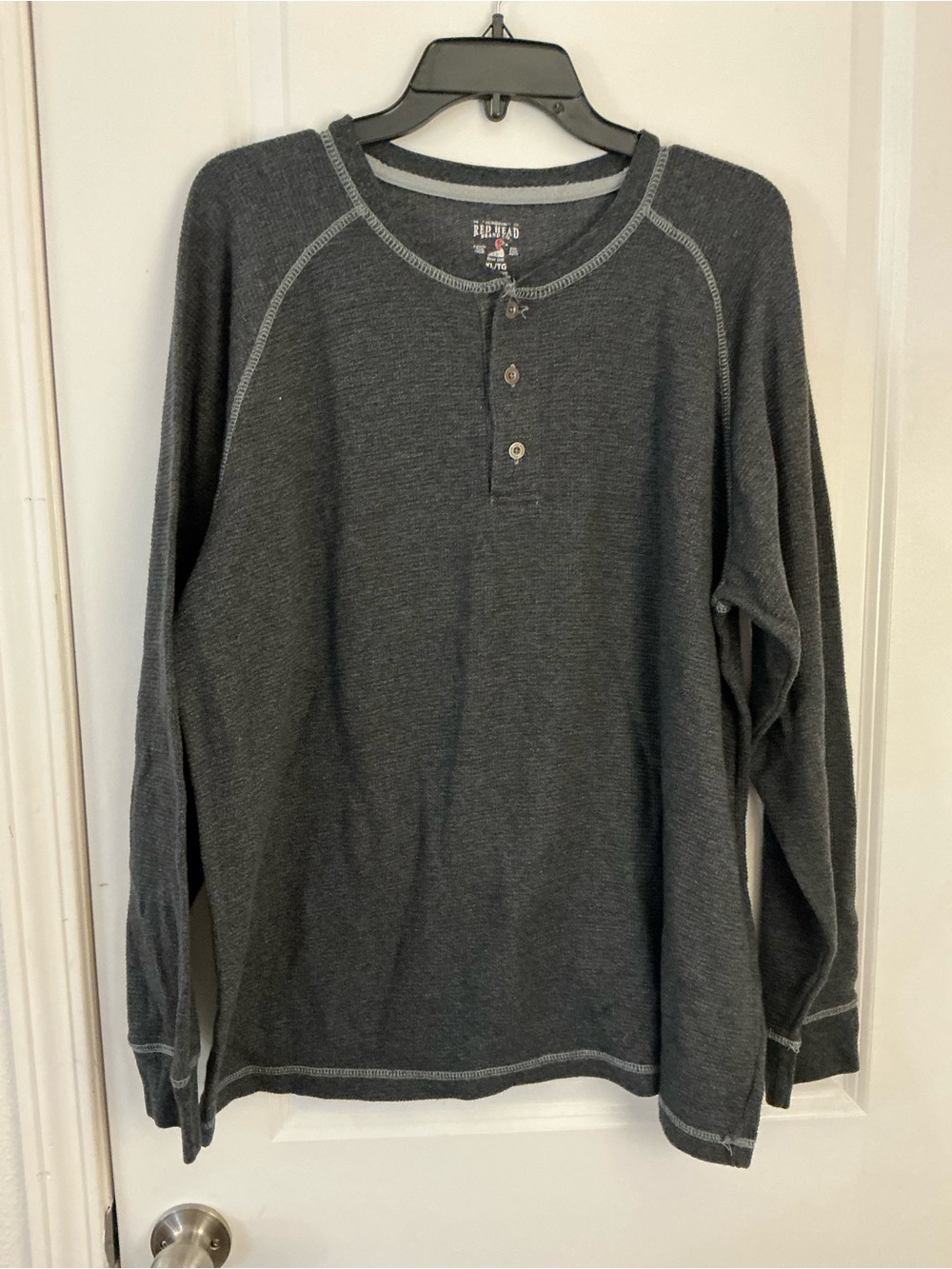RedHead Mens XL Charcoal Gray Heather 3-Button Henley Shirt